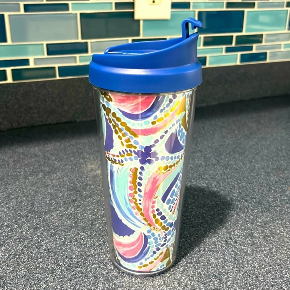 Lilly Pulitzer Colorful Travel Tumbler with Blue Lid